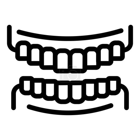 Schwarz-weißes Vektorsymbol der oberen und unteren Zähne mit Zahnspange, kieferorthopädisches Symbol