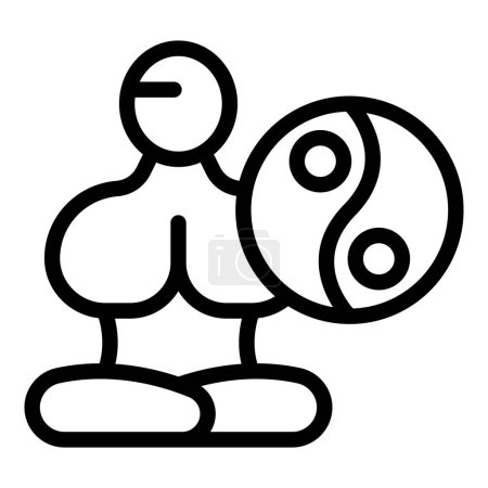 Dessin linéaire simplifié représentant une personne en méditation avec le symbole yin yang