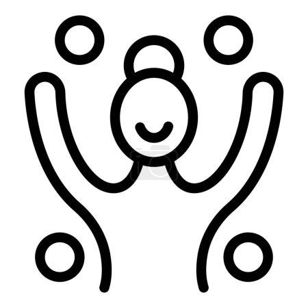 Black and white illustration of a stylized person with raised arms and floating bubbles