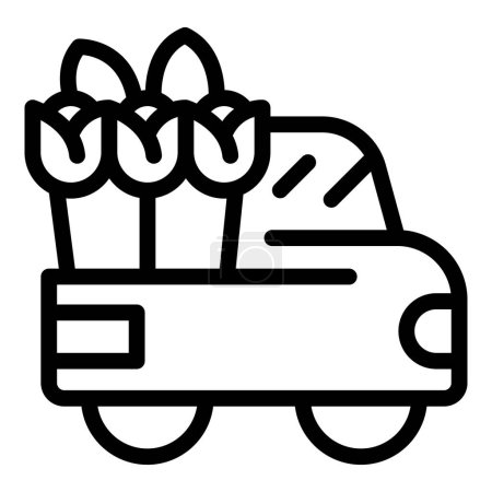Black and white vector icon of a flatbed truck loaded with rockets