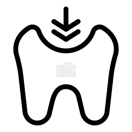 Simple black and white vector icon illustrating a tooth with a downward arrow for dental procedures