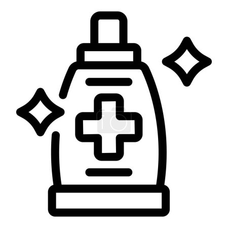 Einfaches Flaschensymbol für flache grafische Desinfektionsmittel in Schwarz und Weiß. Mit funkelnden und glänzenden Elementen. Vektor-Illustration für Hygiene. Hygiene. Sauberkeit. Und Keimschutz. Gesundheitswesen