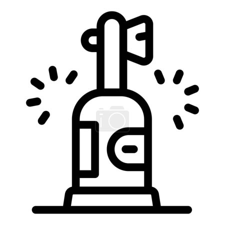 Cartoon air compressor icon in black and white line art illustration with pressure gauge, hose, and other pneumatic equipment vector graphic for machinery maintenance, construction, and diy work