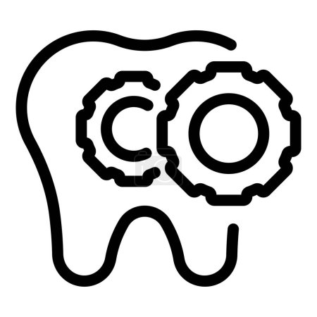 Icono conceptual de rueda dentaria con ilustración de dientes, engranajes, odontología y tecnología en blanco y negro para la salud bucal y el cuidado preventivo en la industria de la odontología y la ingeniería mecánica