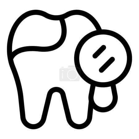 Minimalistic black and white dental checkup icon illustration with magnifying glass. Tooth. And cavity symbols in line art vector graphic design