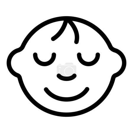 Black and white line art of a contented, smiling face with a minimalist design