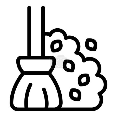 Icône de ligne noire représentant un balai et de la poussière jumelés pour un concept de nettoyage