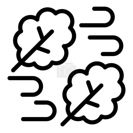 Black and white line art depicting breezy weather with clouds and wind