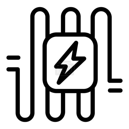 Black and white vector icon of a battery charging, isolated on a white background