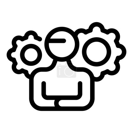 Graphic icon of a person with gears for a brain, representing creativity and intellect