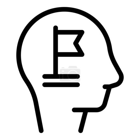Schwarze Linie Symbol einer menschlichen Kopf-Silhouette mit einem Flaggensymbol, das das Konzept der Nation oder Zugehörigkeit innerhalb des Gehirnbereichs darstellt