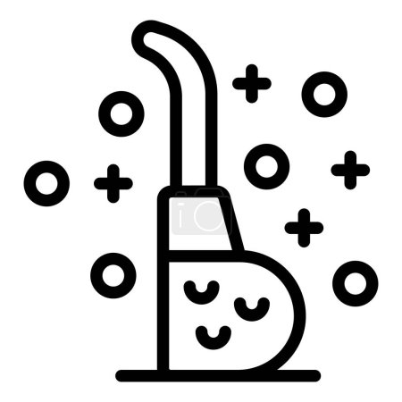 Whimsical cartoon illustration of a happy character using an inhaler to inhale steam for respiratory therapy. Medical treatment. And allergy relief. In a simple black and white line drawing style