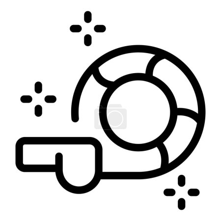 Illustration vectorielle minimaliste en noir et blanc d'une icône de ligne de bouée de sauvetage pour la sécurité maritime et le sauvetage dans l'eau. Un symbole simple et brillant de soutien et d'assistance pour la natation et la voile