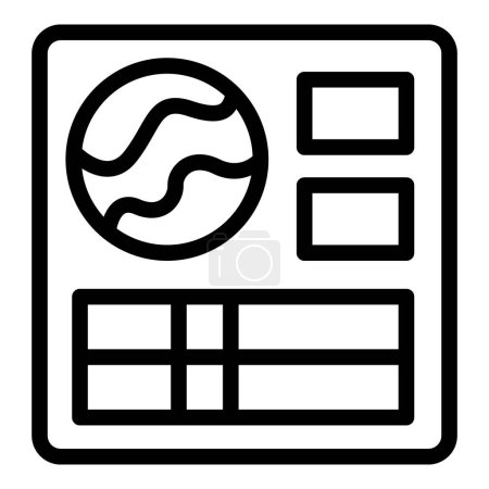 Black and white line art of a stylized website interface icon with various elements
