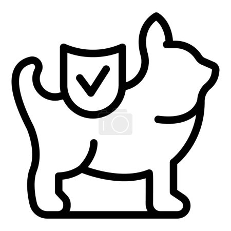 Minimalist line icon of a cat with a protective shield symbolizing safety and security