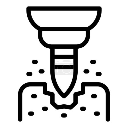 Simple black and white icon of a screw drilling into a surface, depicting installation or construction
