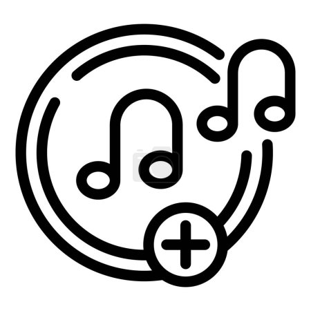 Black and white vector illustration of a musical note intertwined with a positive symbol