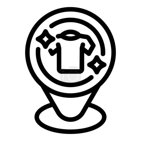Icono blanco y negro que representa el servicio de lavandería con una camiseta y destellos de limpieza, ideal para logotipos