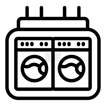 Icône d'art de ligne noire et blanche représentant deux machines à laver commerciales côte à côte