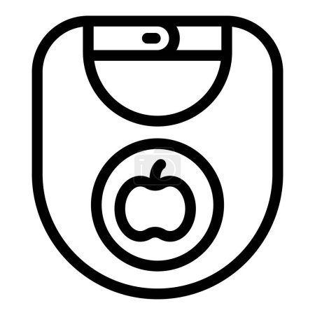Icono de línea simple en blanco y negro de un babero de bebé con un diseño de manzana