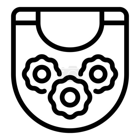 Black line vector icon of a babys bib adorned with three flower patterns