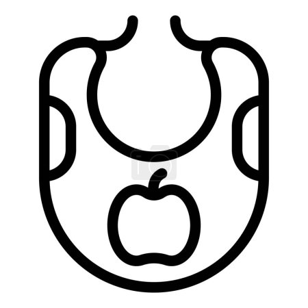 Simplistic black line icon illustration of a baby bib featuring a cute apple motif