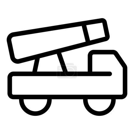 Illustration vectorielle d'une icône de lance-roquettes mobile noir et blanc isolée sur fond blanc, représentant la technologie, l'équipement et les armes militaires utilisés pour la défense et la guerre stratégique