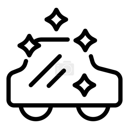 Illustration for Black and white line icon of a sparkling clean car, ideal for car wash services - Royalty Free Image