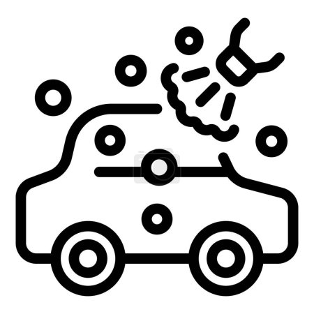 Line art icon of a car with bubbles and water spray, symbolizing car washing services