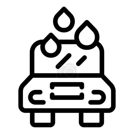 Icono simple en blanco y negro que representa un coche que pasa por un lavado automático con gotas de agua