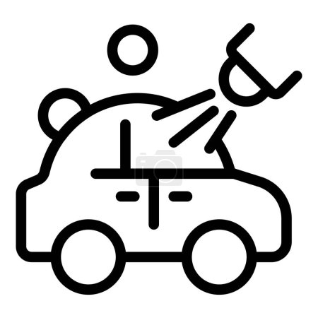 Schwarz-weißes Vektorsymbol, das einen Autounfall mit einem umgekippten Auto zeigt
