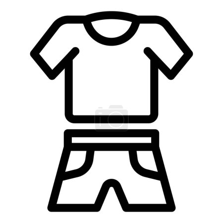 Simple icône de ligne noire représentant des vêtements décontractés, un t-shirt et un short