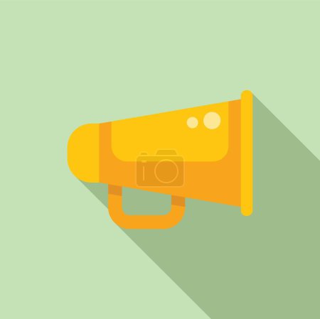 Vector illustration of a yellow megaphone icon with a long shadow effect on a green background