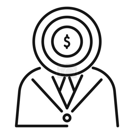 Illustration for Black and white line art of a businessman with a target and dollar sign for a head, symbolizing financial goals - Royalty Free Image