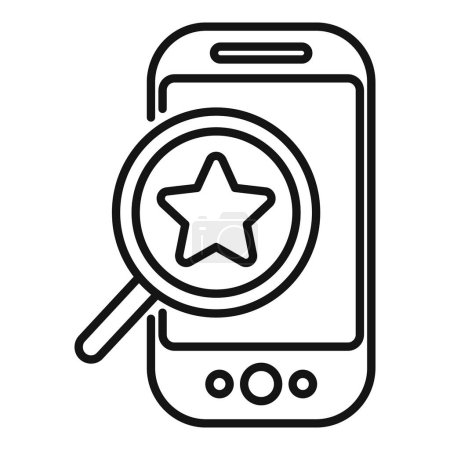 Line art vector icon depicting a star review on a smartphone screen, magnified for close inspection