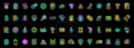 Realization icons set outline vector. Self dream. Success victory neon color on black