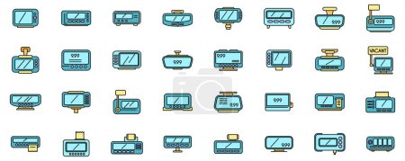 Taximeter icons set outline vector. Auto trip. Taxi button thin line color flat on white