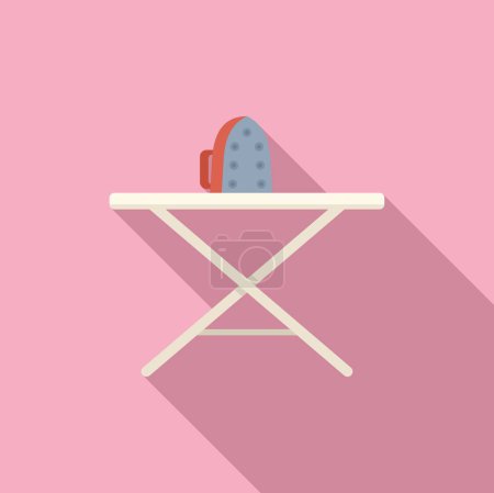 Flacher Designvektor eines modernen Bügeleisens auf einem Bügelbrett mit sanftem rosa Hintergrund