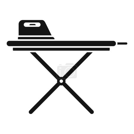 Simple black and white icon representing a clothes iron on an ironing board