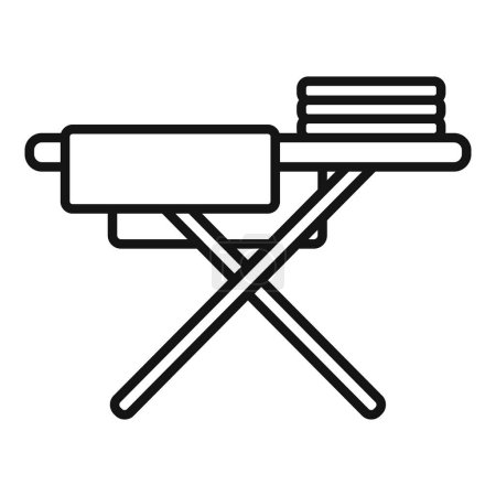 Minimalistische Vektorillustration eines Bügelbrett-Umrisssymbols in monochromen Design, isoliert auf weißem Hintergrund. Perfekt für Hausarbeit, grafische Symbole im Haushalt und Wäschegeräte