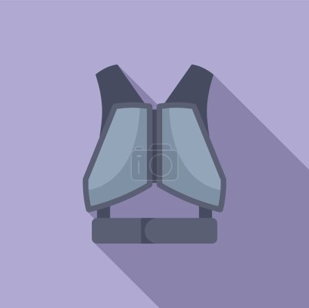 Vector illustration of a safety life vest in a modern flat design style with a purple background