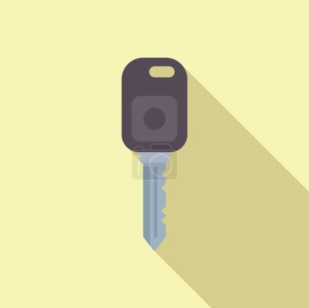 Ilustración vectorial de una llave de coche moderna con un estilo de diseño plano y sombra sobre un fondo amarillo