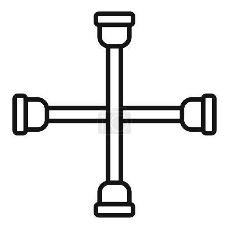 Einfache Linienzeichnung eines Kreuzradschlüsselsymbols, isoliert auf weißem Hintergrund