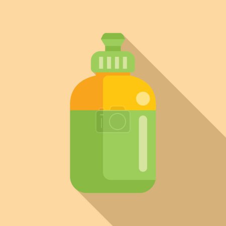 icône de design plat d'une bouteille de détergent verte et orange avec un capuchon sur un fond beige