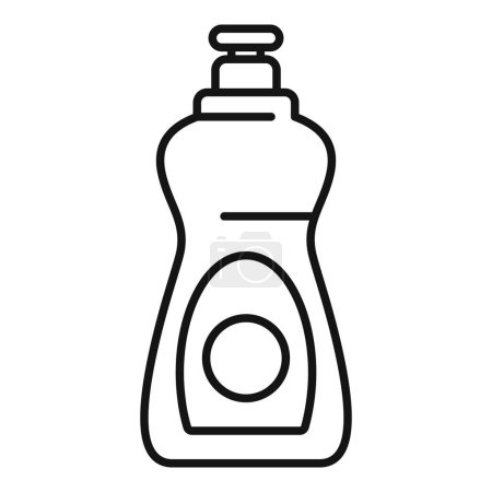 Illustration vectorielle d'une icône simple de la ligne de produits nettoyants aux contours noirs et blancs, dotée d'une bouteille de liquide, adaptée aux fournitures d'hygiène, de ménage et de nettoyage domestique