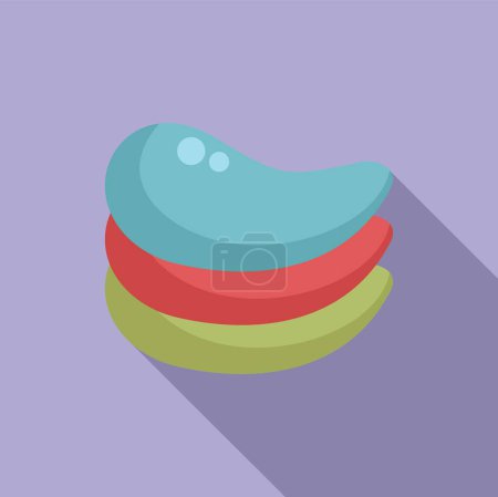 Flat vector illustration of glossy jelly beans in blue, red, and green stacked