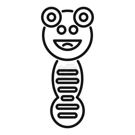Simple black and white line drawing of a cheerful cartoon alien character