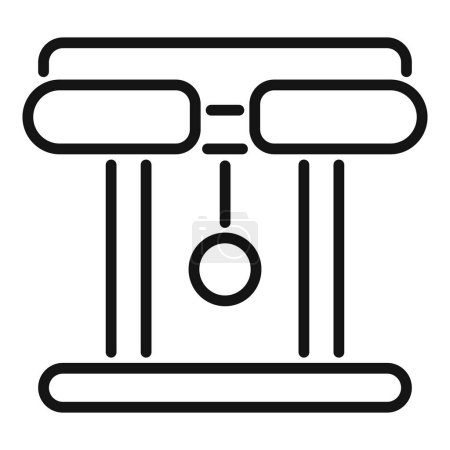 Black and white vector illustration of justice scale line icon representing legal equality and impartiality in the courtroom system, with a simple and minimal graphic design