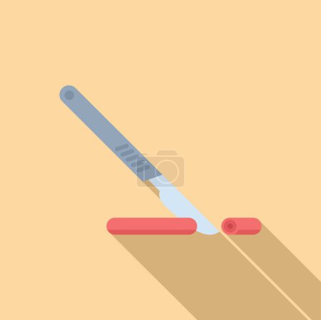 Vector graphic of a stylized scalpel with a blood sample, depicted in a modern flat design style