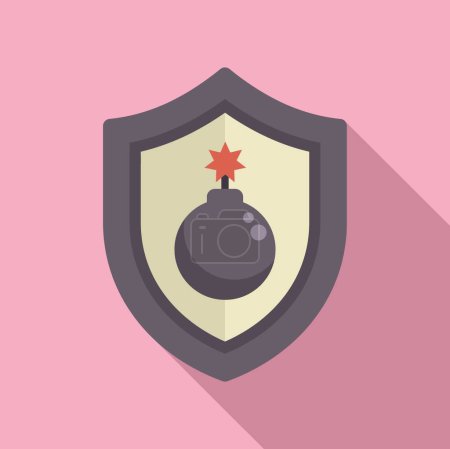 Illustration for Flat design of a bomb on a shield, symbolizing protection against threats - Royalty Free Image